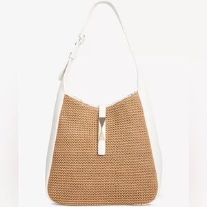 Elegant Tan and White Woven Shoulder Bag